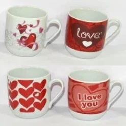 SET 2 PEZZI TAZZINE TAZZINA CAFFE' CON CUORI IDEA REGALO SAN VALENTINO 7X5X5.5CM