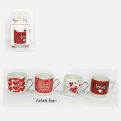 SET 2 PEZZI TAZZINE TAZZINA CAFFE' CON CUORI IDEA REGALO SAN VALENTINO 7X5X5.5CM