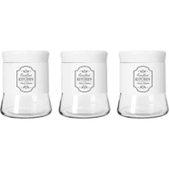 SET 3 PEZZI TRIS BARATTOLI IN VETRO LATTA CONTENITORI 14 CM COLORE BIANCO 703244