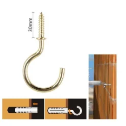 SET 9 PEZZI VITE A GANCIO 1-1/4" 30MM VITI AUTOFILETTANTI DORATE PER LEGNO 90806