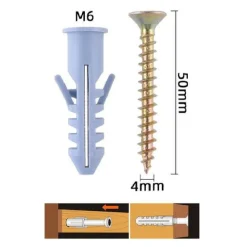 SET 10 PEZZI VITI VITE 4 X 50 MM + TASSELLI CON ALETTE TASSELLO M6 FISCHER 57201