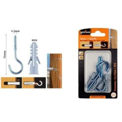 SET 4 PEZZI VITI VITE A GANCIO 4.2X75MM + TASSELLI CON ALETTE TASSELLO M10 90740