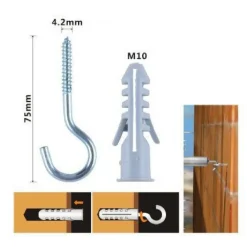 SET 4 PEZZI VITI VITE A GANCIO 4.2X75MM + TASSELLI CON ALETTE TASSELLO M10 90740