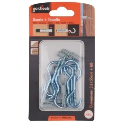 SET 8 PEZZI VITI VITE A GANCIO 3.2X55 MM + TASSELLI CON ALETTE TASSELLO M6 90738