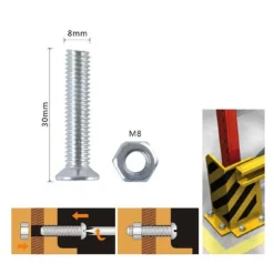 SET 4 PEZZI VITI VITE TESTA A CROCE PIATTA 8 X 30 MM CON DADO ESAGONALE M8 90948