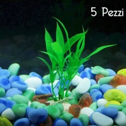 SET 5 PIANTA 12 CM PIANTINA ARTIFICIALE PER ACQUARIO PIANTE FINTE PLASTICA VERDE