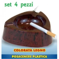 SET 4 POSACENERE IN PLASTICA CON VENATURE EFFETTO LEGNO PORTA CENERE POSA CENERE