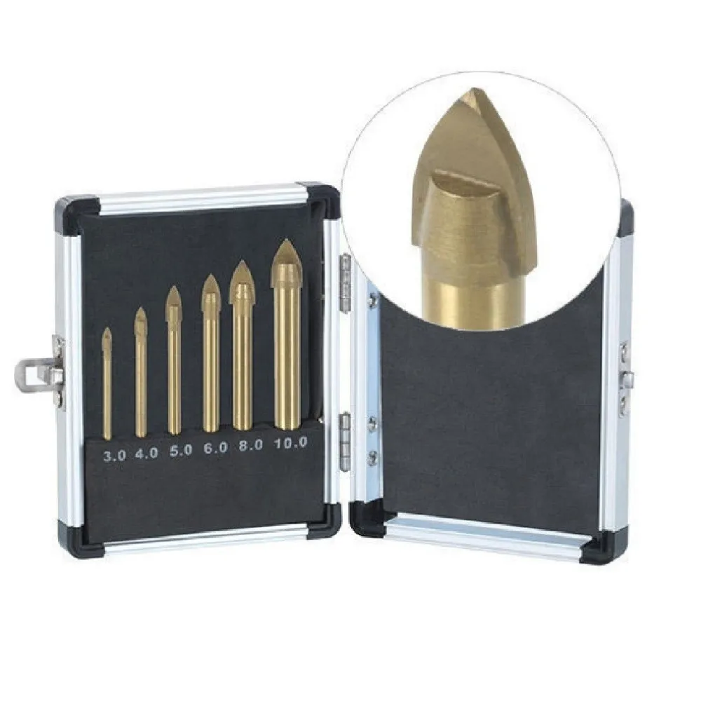 SET 6 PUNTE AD ALETTE PER VETRO E CERAMICA IN TITANIO PER TRAPANO RIBITECH