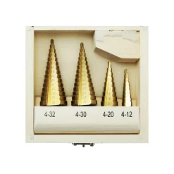 SET 4 PUNTE FRESE CONICHE SCALINO GRADINI ALLARGAFORI 4-32 4-30 4-20 4-12