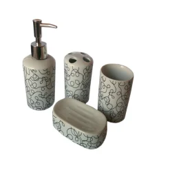 SET 4 PZ ACCESSORI BAGNO IN CERAMICA DA APPOGGIO DESIGN MODERNO FANTASIA