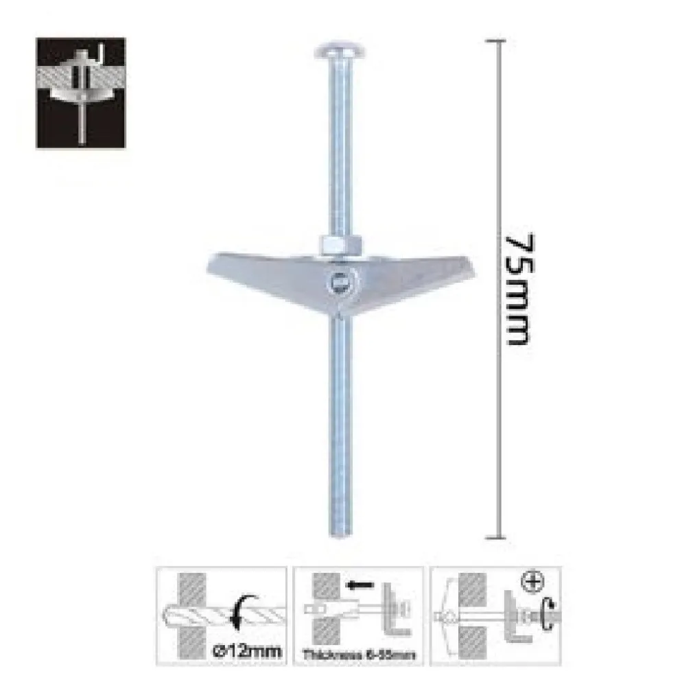 SET 2 PZ ANCORA A FARFALLA IN ACCIAIO CON DADO E RONDELLA TASSELLO M4X75MM 57225