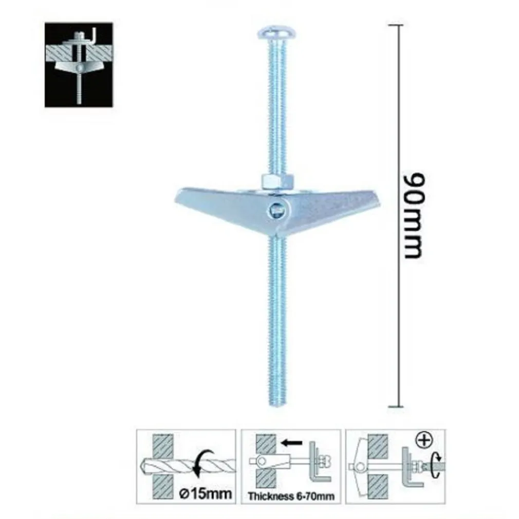 SET 2 PZ ANCORA A FARFALLA IN ACCIAIO CON DADO E RONDELLA TASSELLO M5X90MM 57227