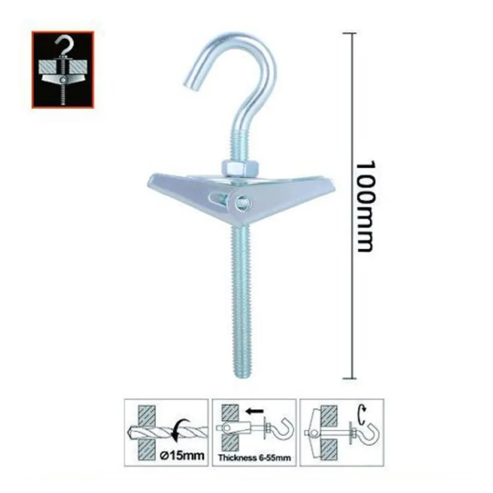 SET 2 PZ ANCORA A FARFALLA CON GANCIO ACCIAIO CON DADO RONDELLA M5X100 MM 57229