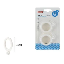 SET 8 PZ ANELLI GANCIO AD ANELLO PER TENDE IN PLASTICA DA 45 MM BIANCO TONDI BAGNO 87352