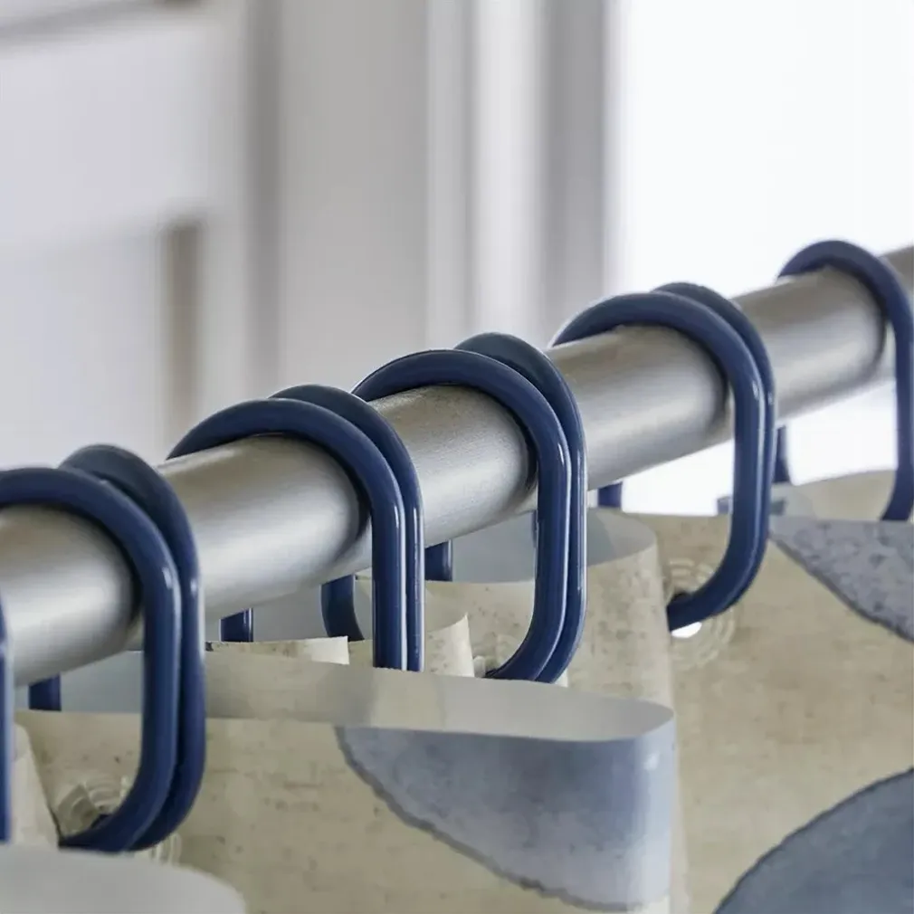 SET 12 PZ ANELLI GANCIO PER TENDA DA DOCCIA BOX BAGNO IN PLASTICA PP BLU 87240