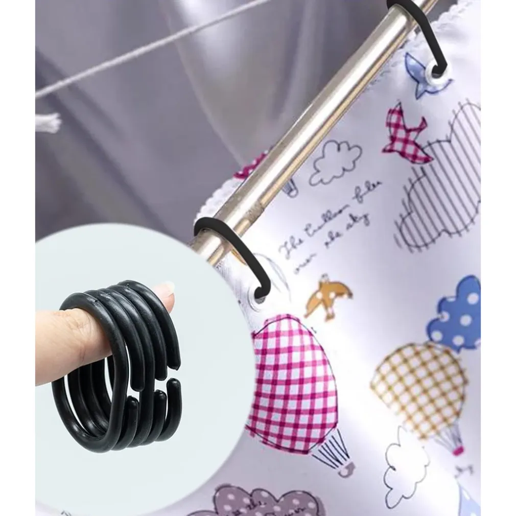 SET 12 PZ ANELLI GANCIO PER TENDA DA DOCCIA BOX BAGNO IN PLASTICA PP NERO 87239