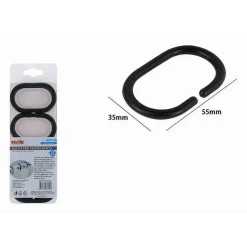 SET 12 PZ ANELLI GANCIO PER TENDA DA DOCCIA BOX BAGNO IN PLASTICA PP NERO 87239