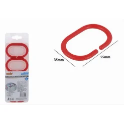 SET 12 PZ ANELLI GANCIO PER TENDA DA DOCCIA BOX BAGNO IN PLASTICA PP ROSSO 87241