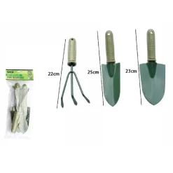 SET 3 PZ ATTREZZI PER GIARDINO CON MANICO ANTISCIVOLO RASTRELLO 2 PALETTE 59698