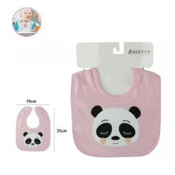 SET 2 PZ BAVETTO BAVAGLINO NEONATO PAPPA ALLATTAMENTO BAMBINA PANDA 68332 ROSA
