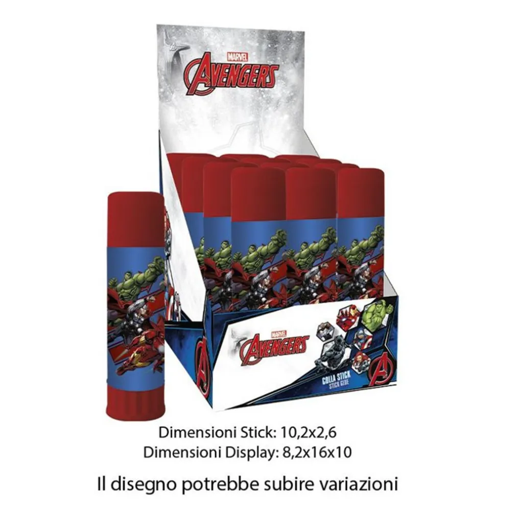 SET 12 PZ COLLA STICK DA 25GR GRAFICA AVENGERS PER SCUOLA REGALI FESTE BAMBINI 964564