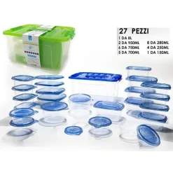 SET 27 PZ CONTENITORI ALIMENTI CIBO IN PLASTICA CON COPERCHIO CONTENITORE FRIGO
