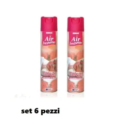 SET 6 PZ DEODORANTE PER AMBIENTE SPRAY PROFUMO CASA FRESCO 300 ML TALCO
