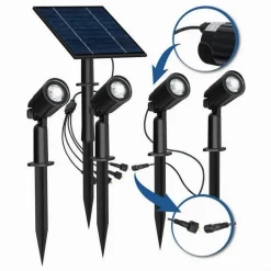 SET 4 PZ FARETTI LED A PICCHETTO CON PANNELLO SOLARE LUCE FREDDA CALDA IP65 LY04