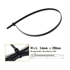 SET 40 PZ FASCETTE CAVI CAVO NERO STRINGENTI IN PLASTICA NYLON 3.6X200 MM 92381