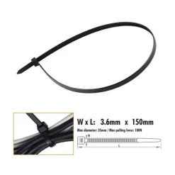 SET 40 PZ FASCETTE CAVI CAVO NERO STRINGENTI IN PLASTICA NYLON 3.6X150 MM 92380