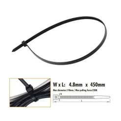 SET 20 PZ FASCETTE CAVI CAVO NERO STRINGENTI IN PLASTICA NYLON 4.8X450 MM 92386