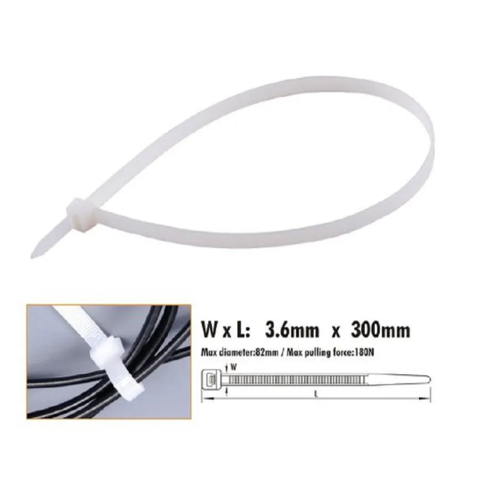 SET 30 PZ FASCETTE CAVI CAVO BIANCO STRINGENTI IN PLASTICA NYLON 3.6X300MM 92368