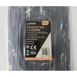 SET 100 PZ FASCETTE SERRACAVO AUTOBLOCCANTI IN NYLON NERO 4.8MM X 200MM 48-200-N