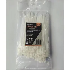 SET 100 PZ FASCETTE SERRACAVO AUTOBLOCCANTI IN NYLON BIANCO 2.5MMX100MM 25-100-B