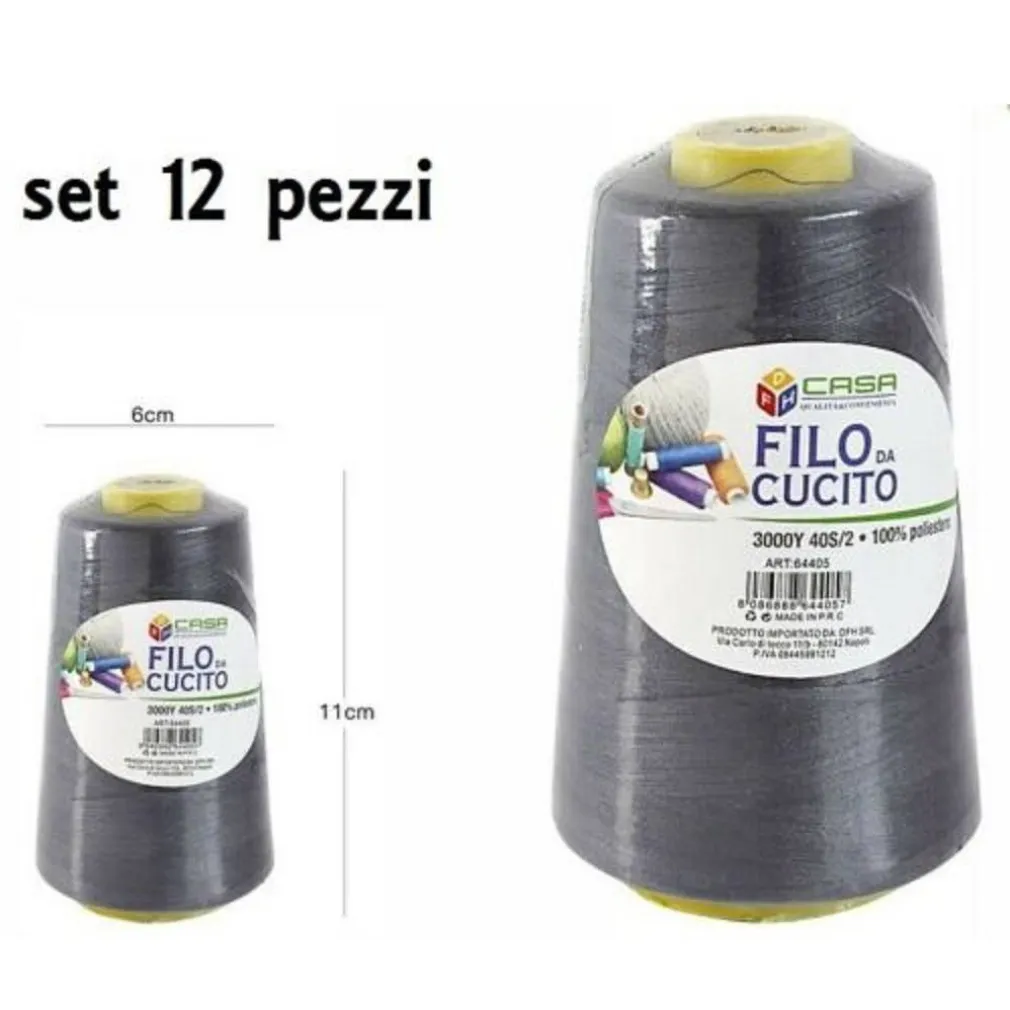 SET 12 PZ FILATI A CONO FILO POLIESTERE CUCITO 3000Y 40S/2 GRIGIO COTONE -19