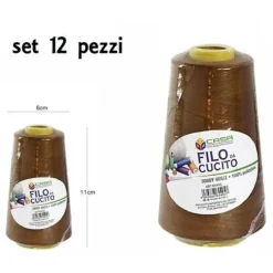 SET 12 PZ FILATI A CONO FILO POLIESTERE CUCITO 3000Y 40S/2 MARRONE 64405 COTONE
