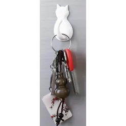 SET 3 PZ GANCI A FORMA DI GATTO BIANCHI ADESIVI PER CUCINA BAGNO DA PARETE 79346