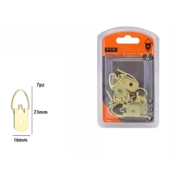 SET 7 PZ GANCI GANCETTI DORATI PER QUADRI CORNICI APPENDERE PARETE 16X23MM 07998