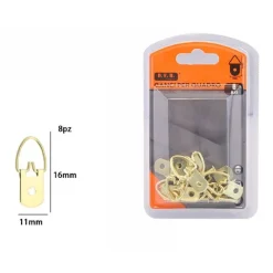 SET 8 PZ GANCI GANCETTI DORATI PER QUADRI CORNICI APPENDERE PARETE 11X16MM 07997