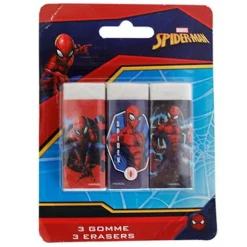 SET 3 PZ GOMME PER CANCELLARE SPIDERMAN CANCELLERIA PER SCUOLA REGALO FESTA BAMBINI 961099
