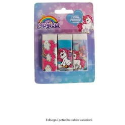 SET 3 PZ GOMME PER CANCELLARE MAGICO UNICORNO PER SCUOLA REGALO FESTA BAMBINE 737984