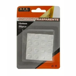 SET 16 PZ GOMMINI ADESIVI PROTEZIONE PAVIMENTI TRASPARENTI ROTONDI 12X4MM 66094