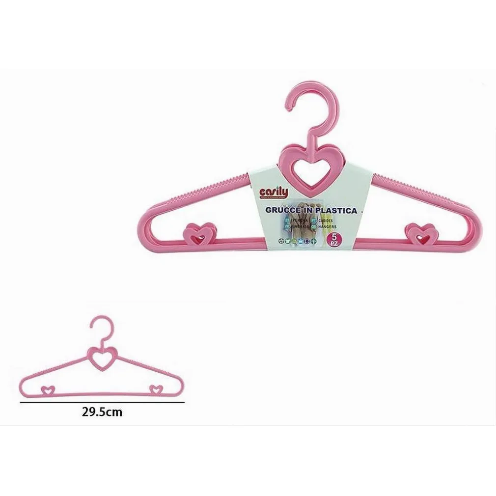 SET 5 PZ GRUCCE STAMPELLE CON CUORI APPENDIABITI IN PLASTICA ROSA VESTITI 87679