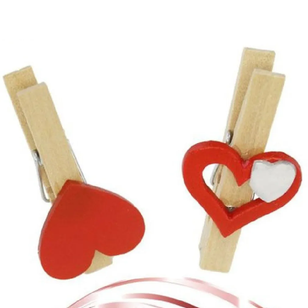 SET 16 PZ MOLLETTINE DI LEGNO CON CUORE ROSSO SAN VALENTINO VARI MODELLI 92317