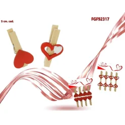 SET 16 PZ MOLLETTINE DI LEGNO CON CUORE ROSSO SAN VALENTINO VARI MODELLI 92317