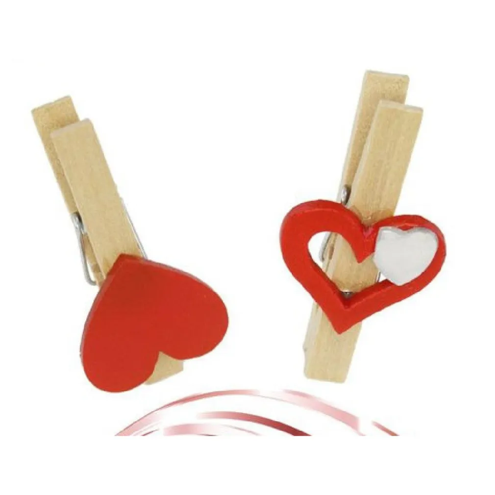 SET 16 PZ MOLLETTINE DI LEGNO CON CUORE ROSSO SAN VALENTINO VARI MODELLI 92317