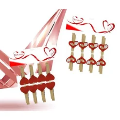 SET 16 PZ MOLLETTINE DI LEGNO CON CUORE ROSSO SAN VALENTINO VARI MODELLI 92317