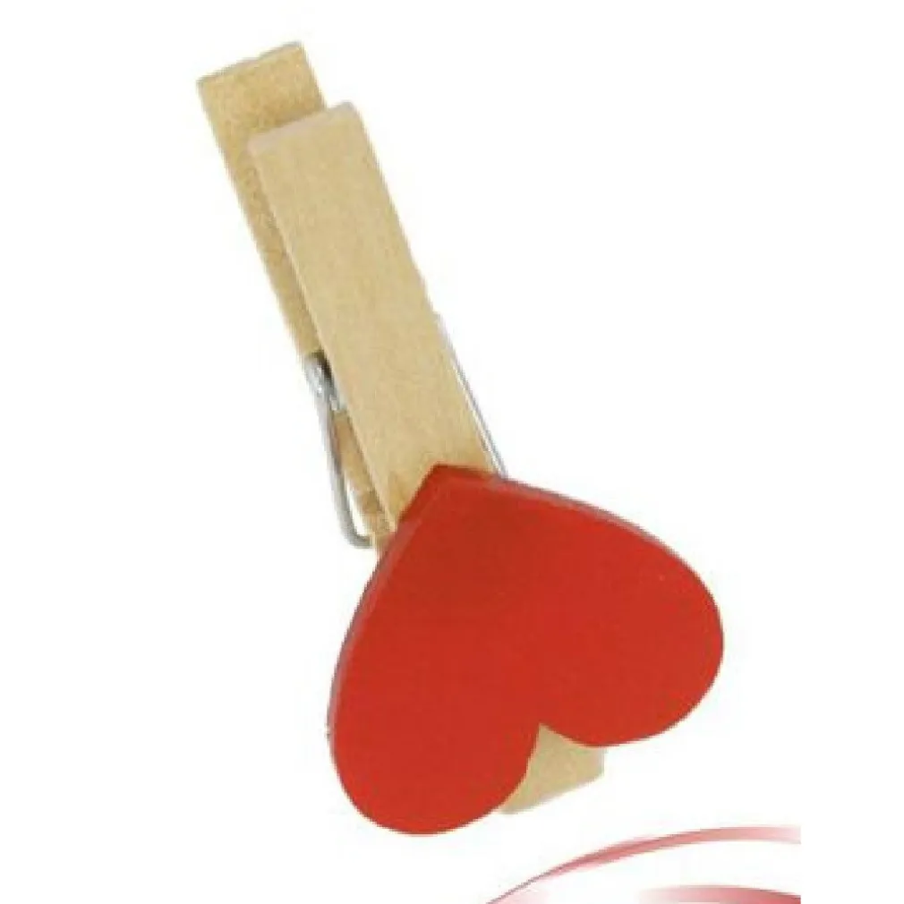 SET 16 PZ MOLLETTINE DI LEGNO CON CUORE ROSSO SAN VALENTINO VARI MODELLI 92317