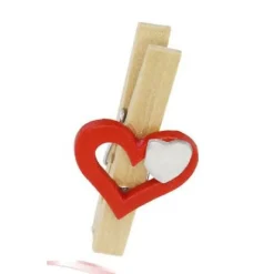 SET 16 PZ MOLLETTINE DI LEGNO CON CUORE ROSSO SAN VALENTINO VARI MODELLI 92317