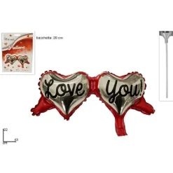 SET 3 PZ PALLONCINO 2 CUORI I LOVE YOU PALLONE BACCHETTA ADDOBBO SAN VALENTINO